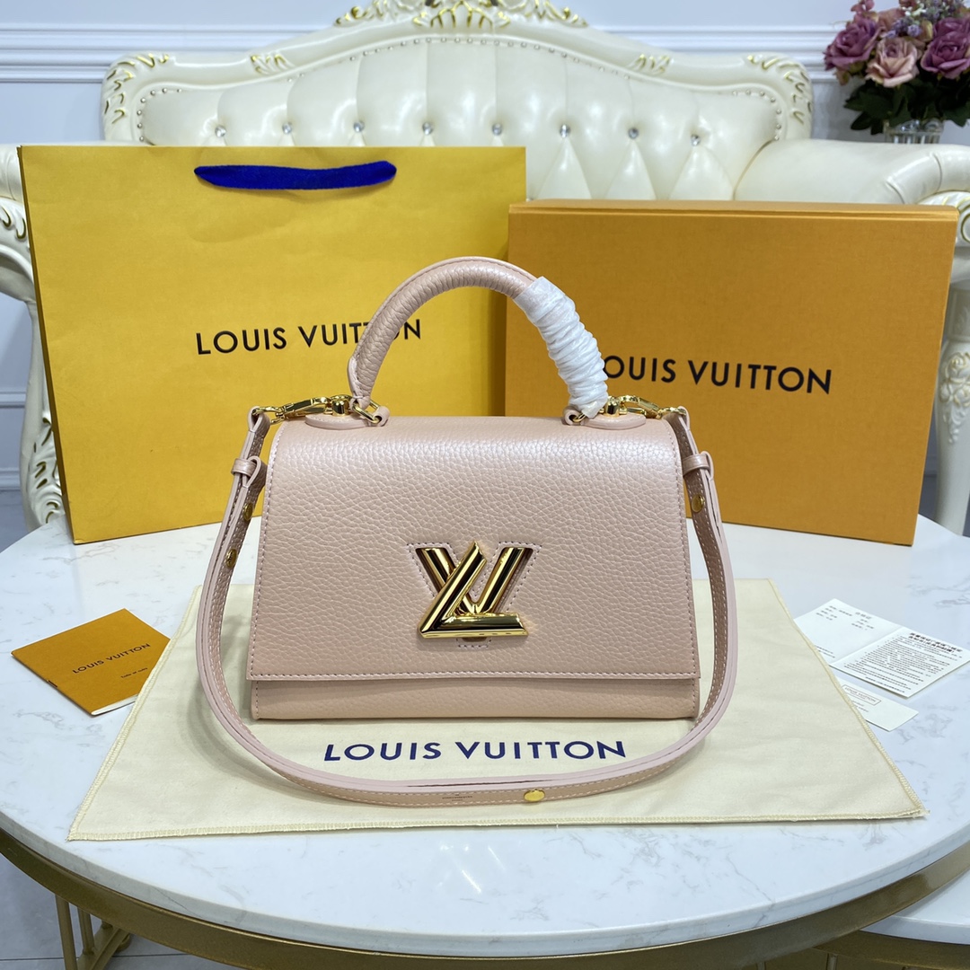 Louis Vuitton TWIST ONE HANDLE MM Handbag Taurillon Leather M57092 Greige